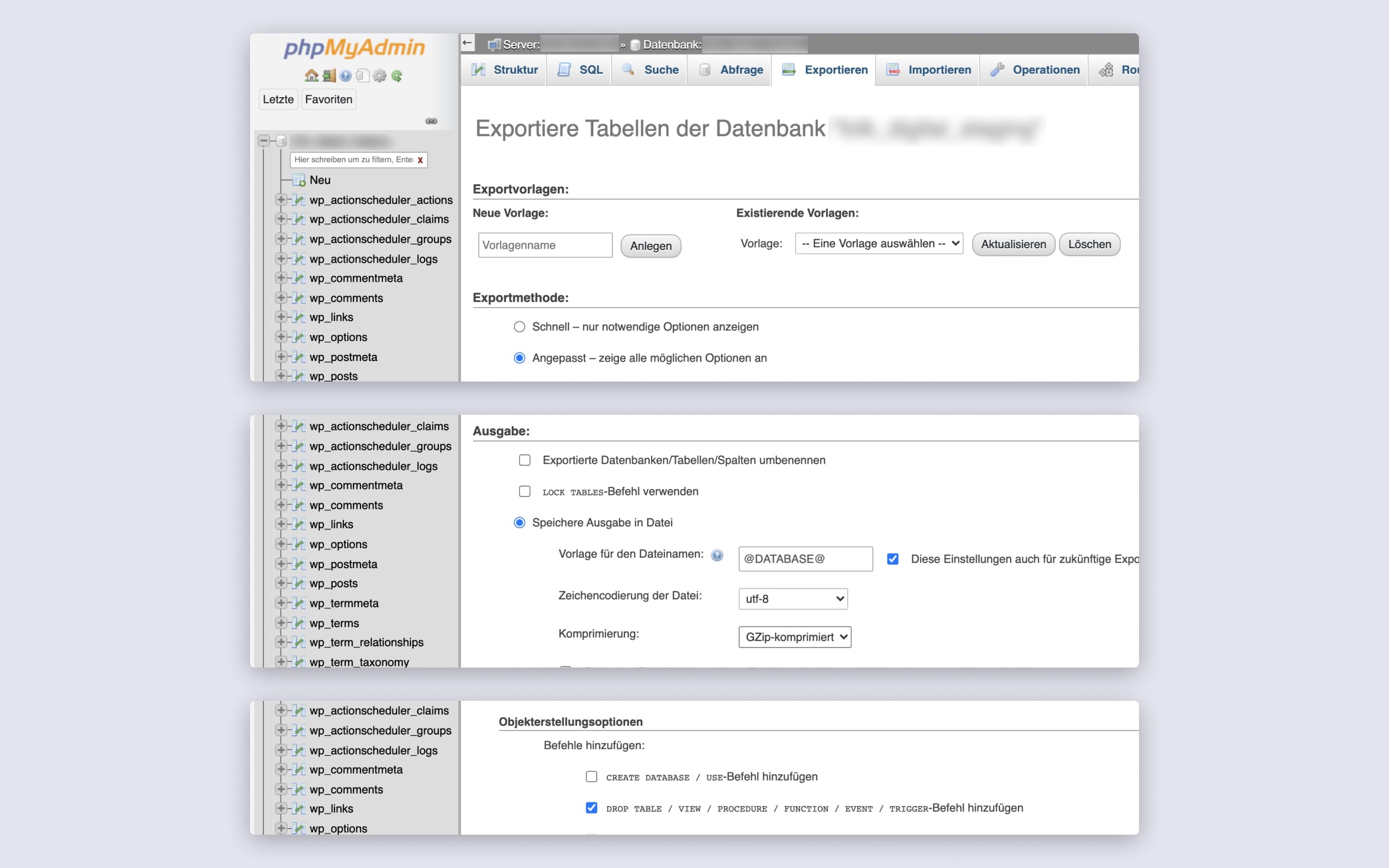 Wordpress umziehen: Datenbank exportieren